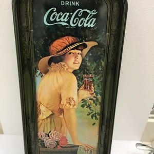 Coca- Cola Metal Tray with Vintage Girl Holding Glass 19 x 8.75 Inches